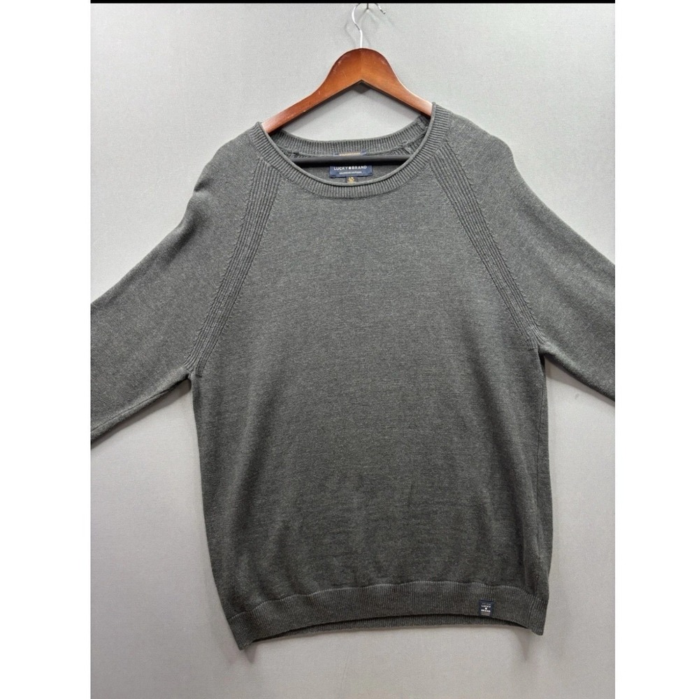 Lucky Brand Welterweight Sweater Mens Grey Raglan Crewneck Knit L
